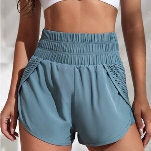 Double layer sports shorts in slate blue size M